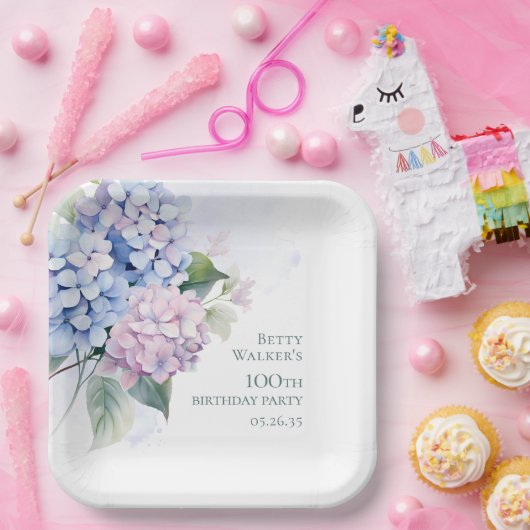 Hydrangeas 100. Geburtstagsparty Pappteller (Party)