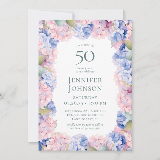 Hydrangeas 50. Geburtstagsparty Einladung (Vorderseite)