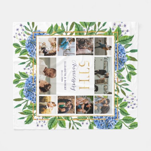 Hydrangeas 5th Anniversary Custom Foto Collage Fleecedecke (Vorderseite (Horizontal))