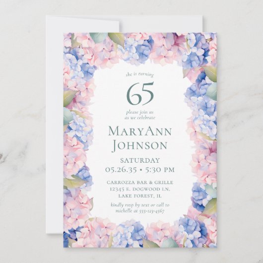 Hydrangeas 65. Geburtstagsparty Einladung (Vorderseite)