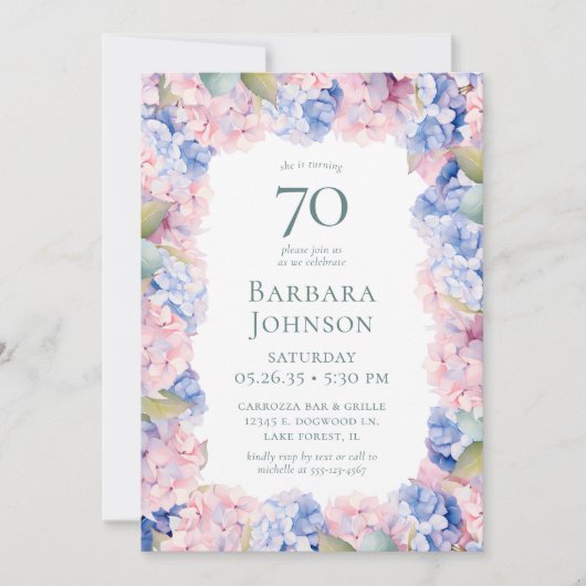 Hydrangeas 70. Geburtstagsparty Einladung (Vorderseite)