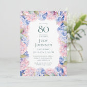 Hydrangeas 80. Geburtstagsparty Einladung (Stehend Vorderseite)
