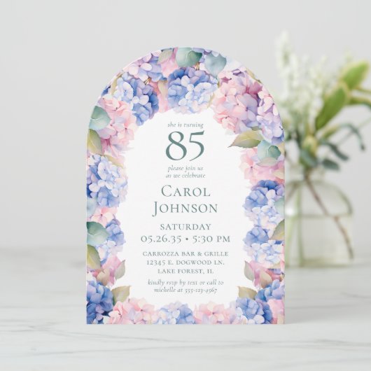 Hydrangeas 85. Geburtstagsparty Einladung (Stehend Vorderseite)