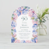 Hydrangeas 90. Geburtstagsparty Einladung (Stehend Vorderseite)
