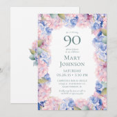 Hydrangeas 90. Geburtstagsparty Einladung (Vorne/Hinten)