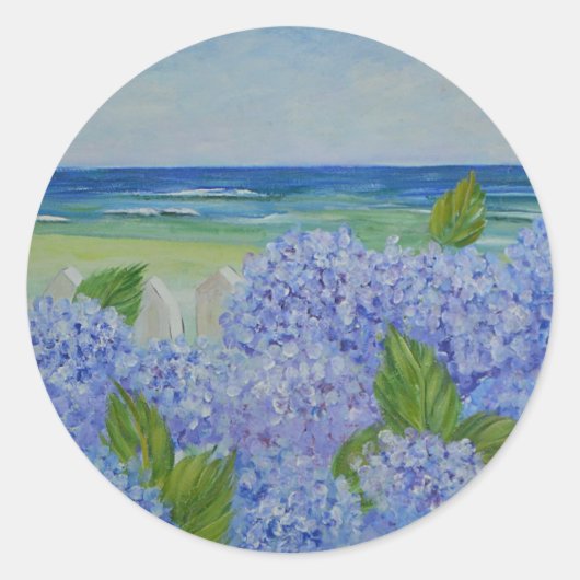 Hydrangeas am Meeresaufkleber Runder Aufkleber (Vorderseite)