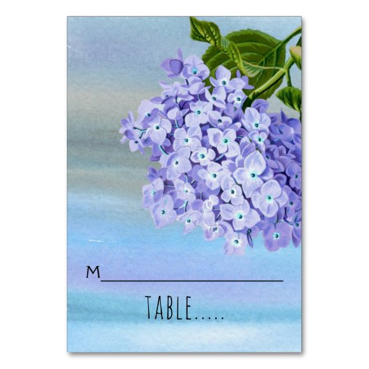 Hydrangeas Aquarell Hochzeitskarte Tischnummer (Vorderseite)