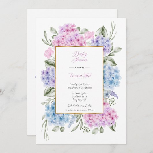 Hydrangeas Babydusche Einladung (Vorne/Hinten)