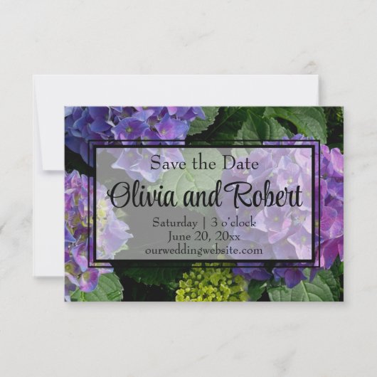 Hydrangeas blauer lila Blumengarten Save The Date (Vorderseite)