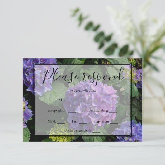 Hydrangeas blauer lila Blumengarten UAWG RSVP Karte (Stehend Vorderseite)