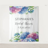 Hydrangeas Blue Floral Brautparty Foto Booth Wandteppich (Vorderseite)