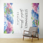 Hydrangeas Blue Floral Brautparty Foto Booth Wandteppich (Beispiel (Horizontal))