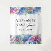 Hydrangeas Blue Floral Brautparty Foto Booth Wandteppich (Vorderseite)