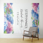 Hydrangeas Blue Floral Brautparty Foto Booth Wandteppich (Beispiel (Horizontal))