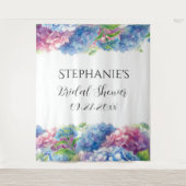 Hydrangeas Blue Floral Brautparty Foto Booth Wandteppich (Vorderseite)