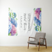 Hydrangeas Blue Floral Brautparty Foto Booth Wandteppich (Beispiel (Horizontal))