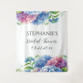 Hydrangeas Blue Floral Brautparty Foto Booth Wandteppich (Vorderseite)