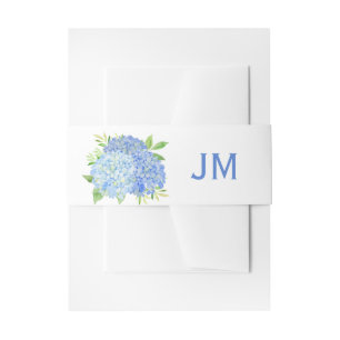 Hydrangeas Blue Floral Monogram Wedding Einladungsbanderole