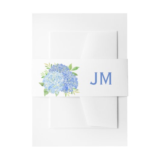 Hydrangeas Blue Floral Monogram Wedding Einladungsbanderole (Vorderseite Beispiel)
