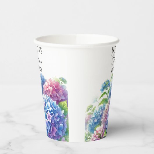 Hydrangeas Blue Flowers Brautparty Party Pappbecher (Links)