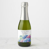 Hydrangeas Blue Flowers Brautparty Party Schaumweinetikett (Vorderseite)