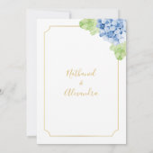 Hydrangeas Blue Gold Rahmen Hochzeitseinladung Einladung (Rückseite)