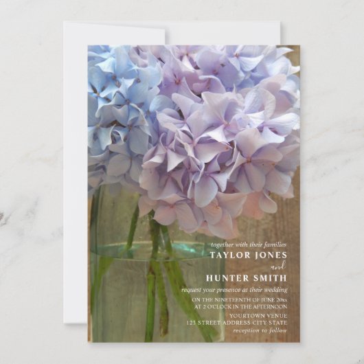 Hydrangeas Blue Mason Jar Wedding Einladung (Vorderseite)