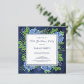 Hydrangeas Blue Rustic Wood 40. Geburtstag Party Einladung (Stehend Vorderseite)