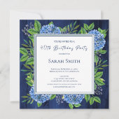 Hydrangeas Blue Rustic Wood 40. Geburtstag Party Einladung (Vorderseite)