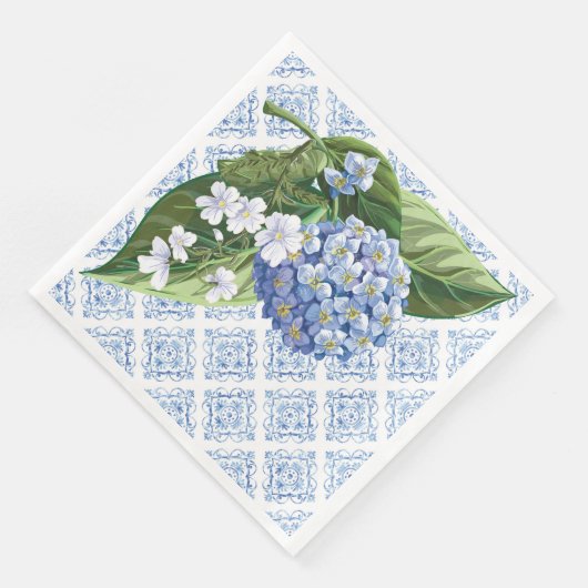 Hydrangeas Blue Tile Brautparty Napkins Serviette (Ecke)