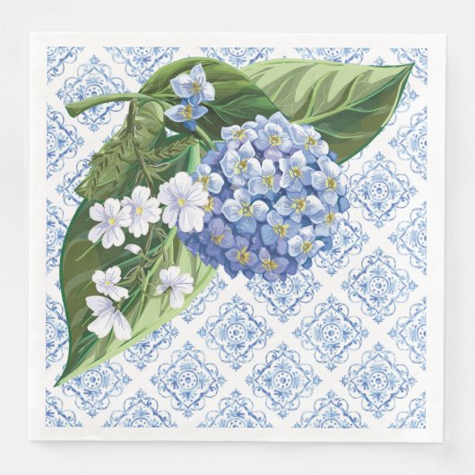 Hydrangeas Blue Tile Brautparty Napkins Serviette (Vorderseite)