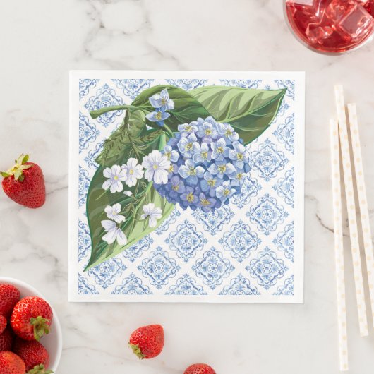 Hydrangeas Blue Tile Brautparty Napkins Serviette (Beispiel)