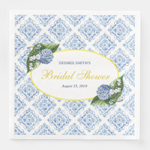 Hydrangeas Blue Tile Brautparty Napkins Serviette