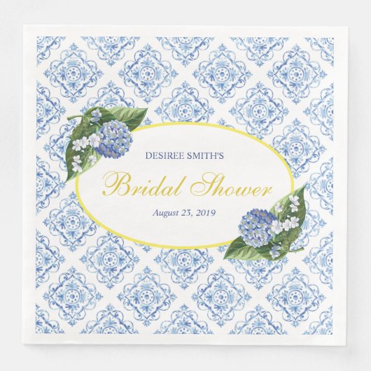 Hydrangeas Blue Tile Brautparty Napkins Serviette (Vorderseite)