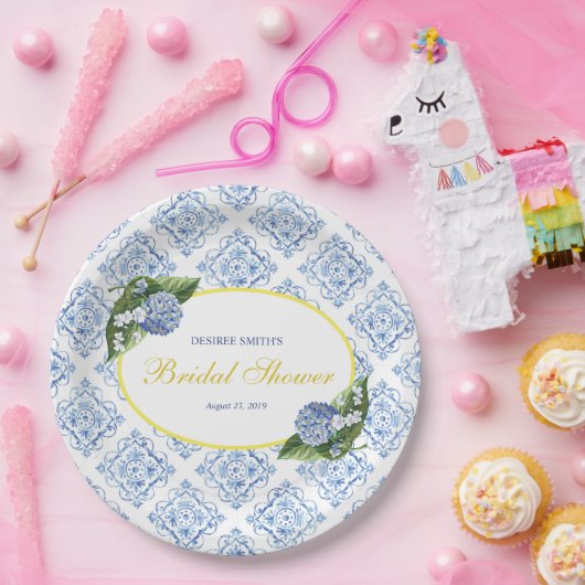 Hydrangeas Blue Tile Paper Teller (Party)