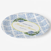 Hydrangeas Blue Tile Paper Teller (Schrägansicht)