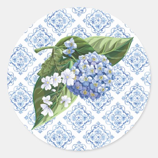 Hydrangeas Blue Tile Umschlag Aufkleber (Vorderseite)
