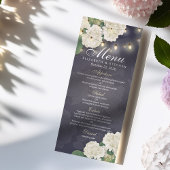 Hydrangeas Blume String Lights Blue Wedding Menu Menükarte