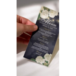 Hydrangeas Blume String Lights Blue Wedding Menu Menükarte