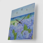 Hydrangeas By The Sea Wall Clock Quadratische Wanduhr (Winkel)