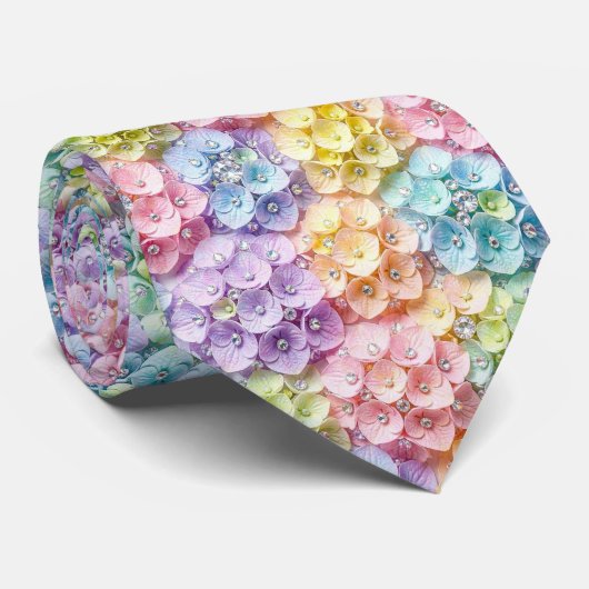Hydrangeas & Diamonds | Pastel Regenbogen Krawatte (Gerollt)