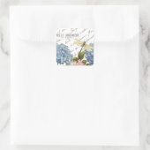 Hydrangeas Dragonfly French Script Garden Quadratischer Aufkleber (Tasche)