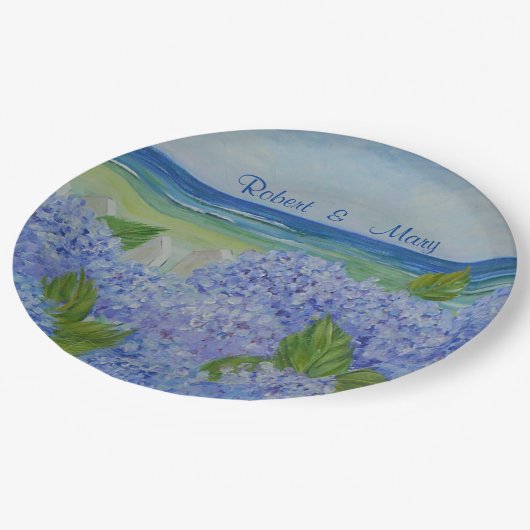 Hydrangeas durch die Seehochzeit Pappteller (Schrägansicht)