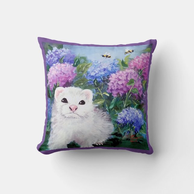 HYDRANGEAS FERRETS UND Bienen DURCH PILLOW Kissen (Vorderseite)
