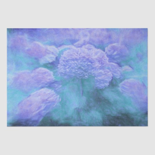 Hydrangeas Floral Chic Lila Aquamarinen Vintagen Seidenpapier (Vorderseite)