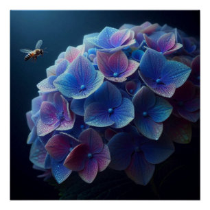 Hydrangeas Floral Lila und blau Poster