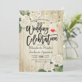 Hydrangeas florale rustikale Holzwinger-Hochzeit Einladung (Stehend Vorderseite)