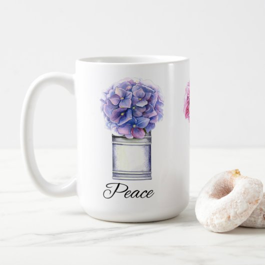 Hydrangeas für Inspirationswasser Kaffeetasse (Mit Donut)