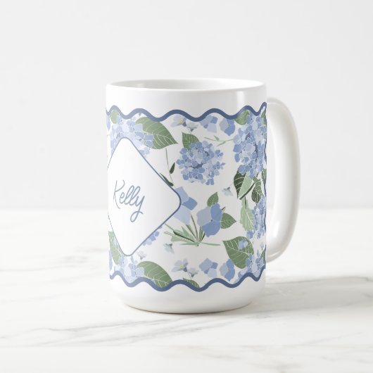 Hydrangeas Girly Classy Personalisiert Coastal Kaffeetasse (VorderseiteRechts)