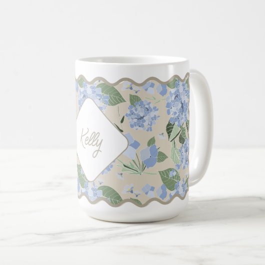 Hydrangeas Girly Delicate Personalisiert Coastal Kaffeetasse (VorderseiteRechts)